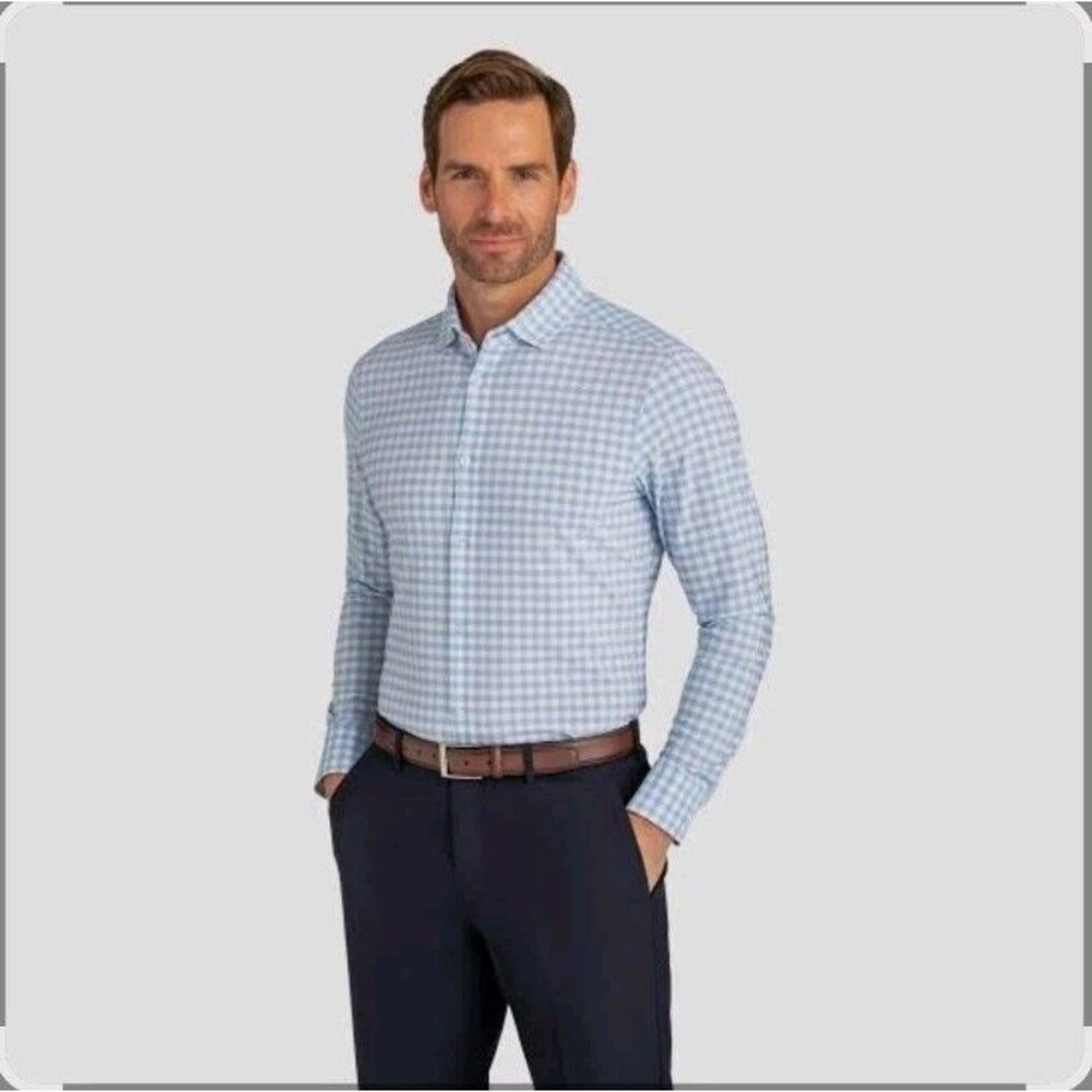 Mizzen Main Leeward Button up Blue White Gingham Check Shirt Trim Fit XL